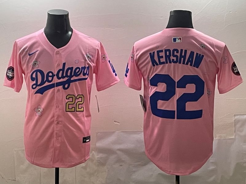Men Los Angeles Dodgers #22 Kershaw Pink Sakura Edition 2025 Nike MLB Jersey style 2->los angeles dodgers->MLB Jersey